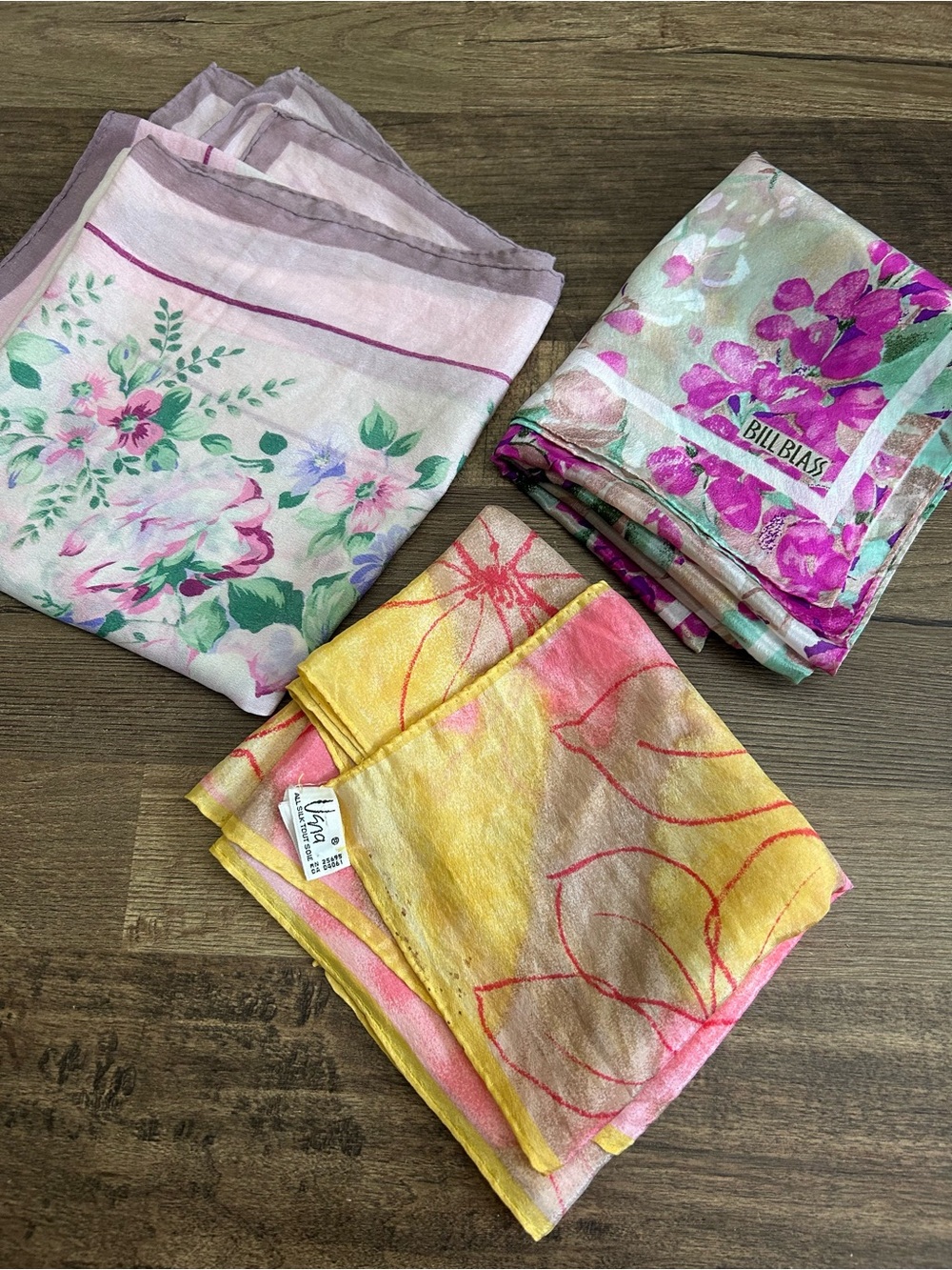 VTG Lot of 3 100% Silk Scarves Vera Neumann Bill Blass Fukuyama